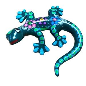 Large Mexican Pottery Lizard Hanging Patio Wall Hanging Gecko 8.5” Green